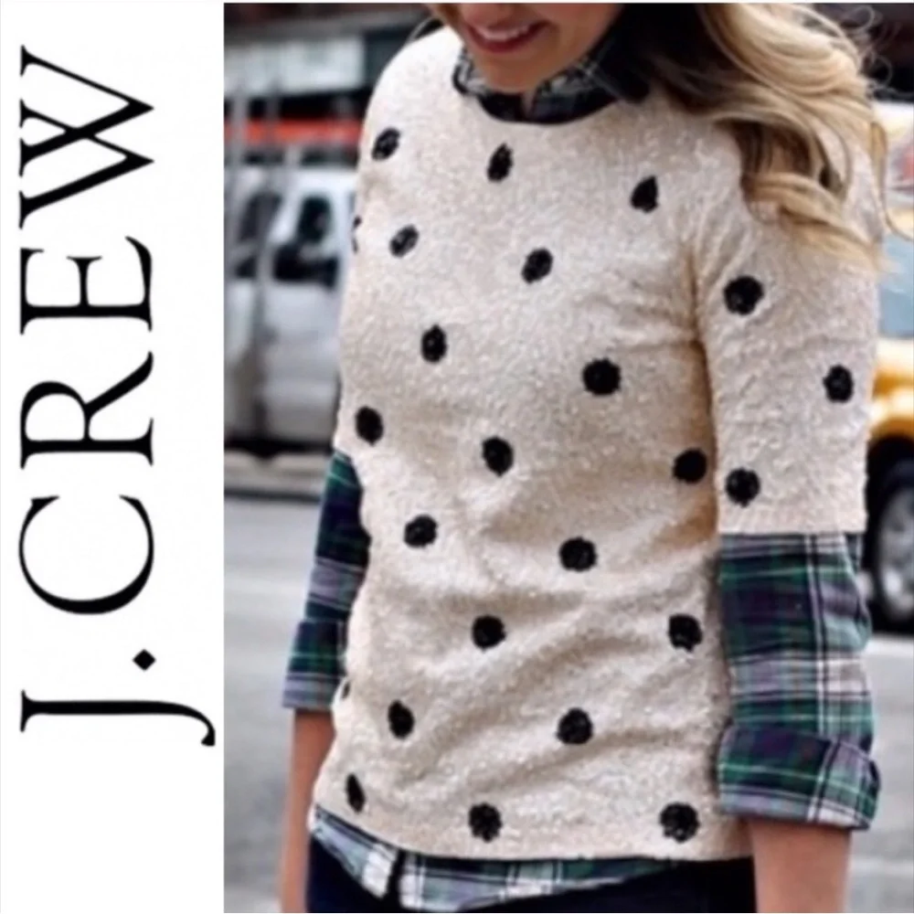 J. Crew Sequin Ivory and Black Polka Dot Top - Picture 6 of 16